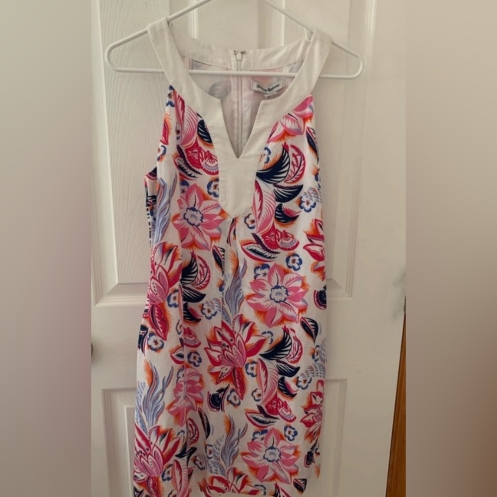 Tommy Bahama White Floral Shift Dress with Pink, Blue and Orange Print